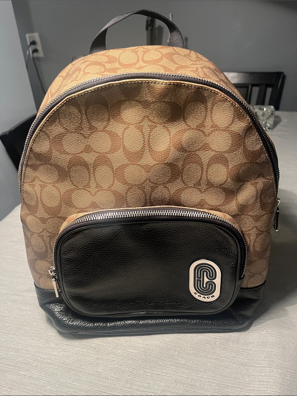 Coach Monogram Court Black and Brown Signature Canvas and Leather backpack